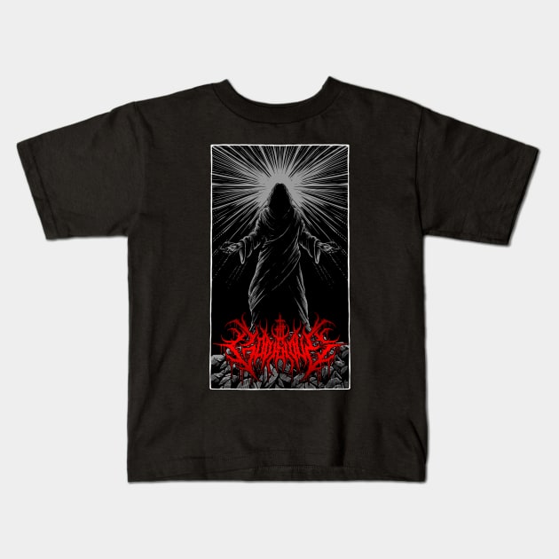 God is Love Redeemer  death metal design (grey) Kids T-Shirt by Tmontijo